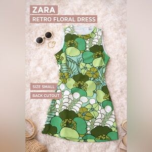 Zara Retro Green Floral Backless Dress